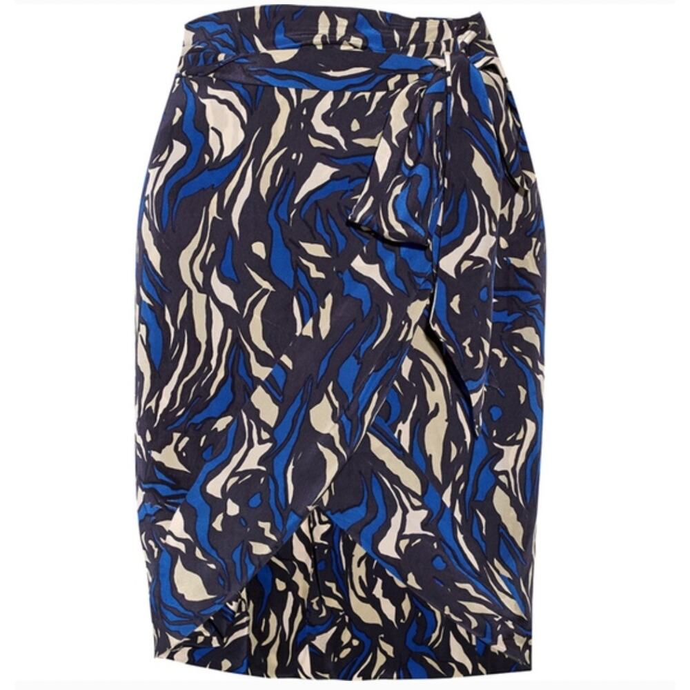 ISABEL MARANT ETOILE Blue Patterned Silk Wrap Mini Skirt Women's Size 34 US XS‎